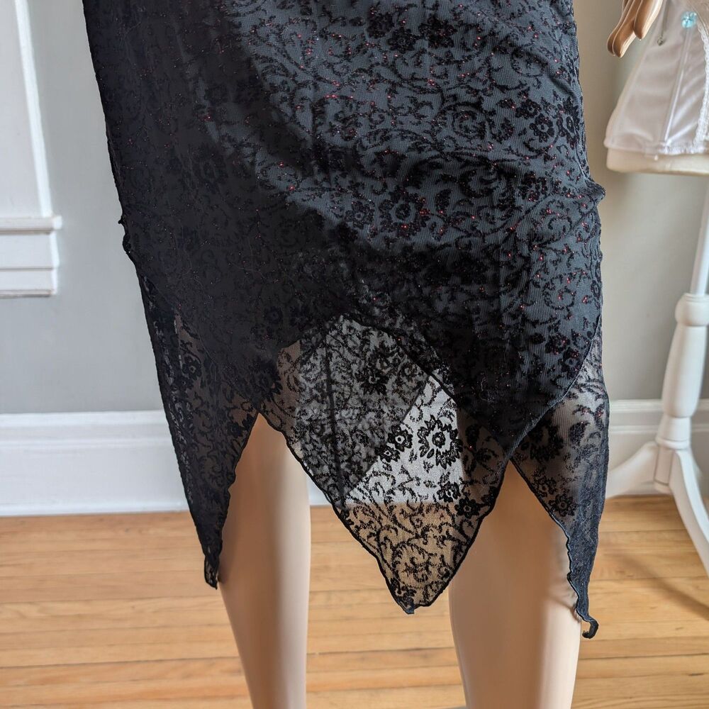 Vintage 90s Byer Too Black Midi Dress Cocktail Floral Glitter Whimsygoth Size M - Picture 11 of 16